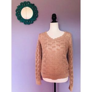 Loft open knit scalloped neck sweater